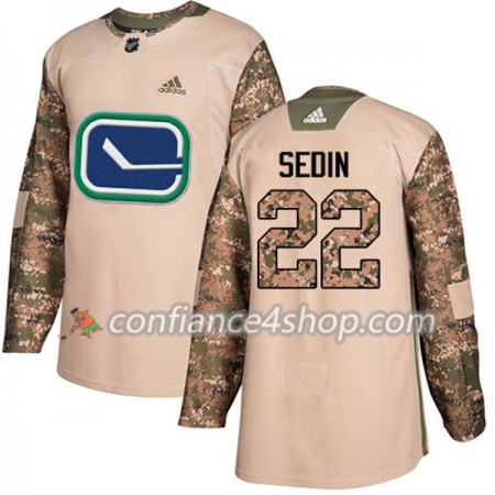 Adidas Maillot de Hockey Vancouver Canucks Daniel Sedin 22 2017-2018 Camo Veterans Day Practice Authentic - Homme